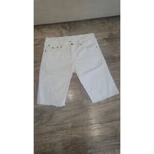 True Religion White Denim Ricky Relaxed Straight White Cut-Off Shorts Size 33